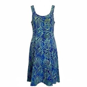 Bali Batiks Blue Leaf Print Dress Size XS Tropical Hawaiian Coconut Girl Travel